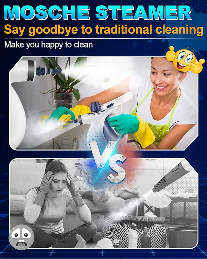 Handheld Pressurized Steam Cleaner with 11-Piece Accessory Set Multi-Surface Steamer for Cleaning All Natural Steam Cleaner for Home Upholstery Car Floor Kitchen and More
