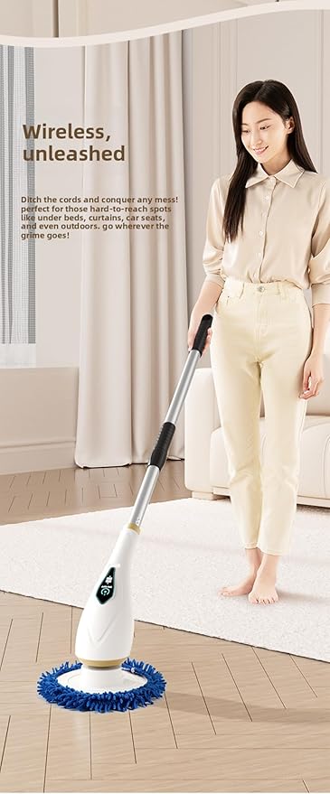 Cordless Electric Spin Scrubber with 2/6/8 Heads for Elderly 59 Extendable Handle 2 Speeds 480RPM 4000mAh Battery IPX7 Waterproof for Bathroom Shower Tile Floor Kitchen (6 Heads)