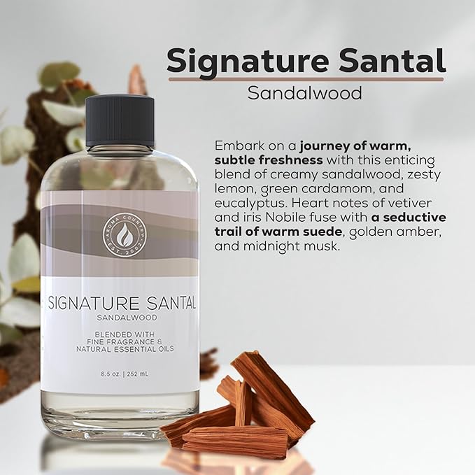 Aroma Country Signature Santal Diffuser Oil - Luxury Essential Oils for Diffuser Refill &amp Air Freshener Room Spray - Long-Lasting &amp Natural Home Fragrance Sandalwood Scented Oil (8.5 Fl. oz)