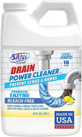 Sani 360 Drain Power Cleaner and Maintenance Enzyme Probiotic Odor remover Drain and Garbage Disposal Cleaner Flush Away Grease Soap Scum Lemon scent Septic safe. 16 uses Made in the USA