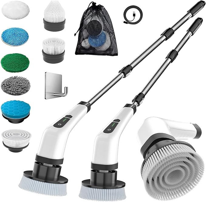 MGLSDeet Electric Spin Scrubber Scrub Brush Rechargeable Cleaning Brush with 8 in 1 Replaceable Brush Heads Cordless Power Spin Scrubber 90Mins for Bathroom Shower Bathtub Glass Car