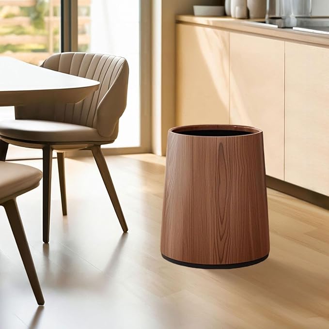 Trash Bin Wastebasket Removable Inner Portable Modern Paper Basket Bathroom Trash Can for Office Laundry Kitchen Restroom M Brown