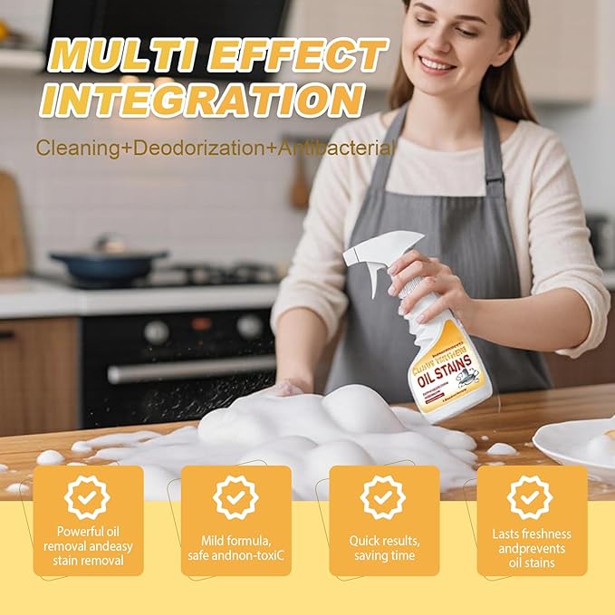Heavy-Duty Kitchen Degreaser Foam Cleaner Powerful Kitchen Degreaser Spray &amp Dual Side Scrub Sponge Set Grease Remover for Stove Range Hood (3 Standard)