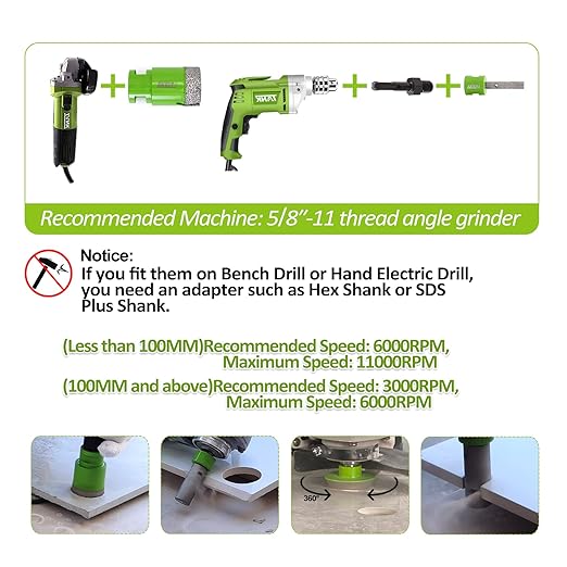 Diamond Core Drill Bits Set - Tile Hole Saw Kit 6/8/10/25/35/50/75/127MM+20F with 2 Diamond Beveling Chamfer Bits for Porcelain Ceramic Tile Granite Marble(11PCS)