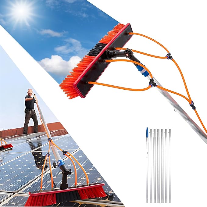 Glass Cleaning Brush Home Water Fed Telescopic Pole Kit Solar Panel Brush Rotating for Photovoltaic PanelTelescopic Window Cleaning Pole 5m/17FT Extendable Brush for Solar Panel Washing Con