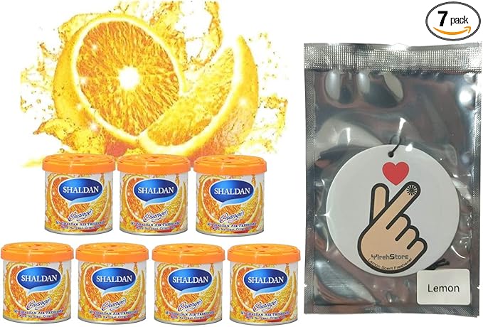 My Shaldan 7 packs Orange Scent Car Air Freshener - Gel based and long lasting fresh fragrance and YirehStore Finger Heart Hanging Freshener