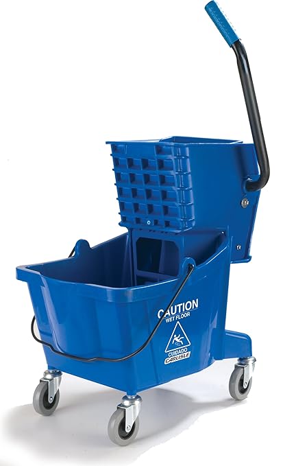 Carlisle FoodService Products 26-Quart Commercial Mop Bucket with Side-Press Wringer Precision-Molded Polypropylene Durable Wringer Bucket with Non-Marking Casters 18.5 x 16.5 x 23 Inches Blue