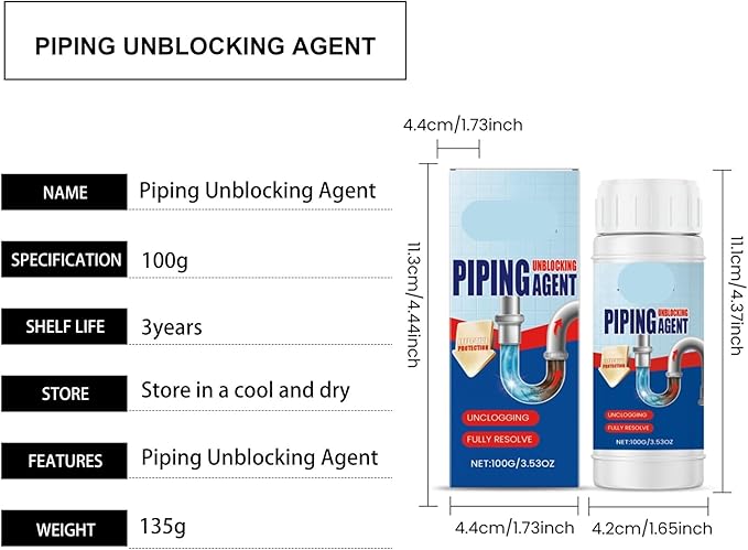 Quick-Fix Drain Cleaner - Unclog Kitchen Sinks Bathroom Drains &amp Toilets | Safe for All Pipe Types | 5-Minute Solution for Blockages(2PCS)