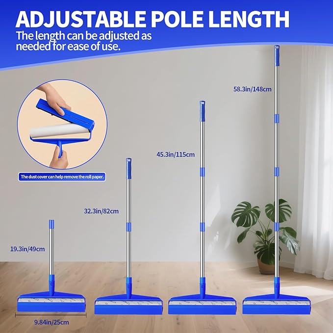 9.84 Large Extra Sticky Lint Roller 58.3 Long Handle Lint Remover with 7 Rollers for Clothes Cat Dog Pet Hair Furniture Couch Carpet FloorPainted Wall Cleaner Mop Dust Cleaning