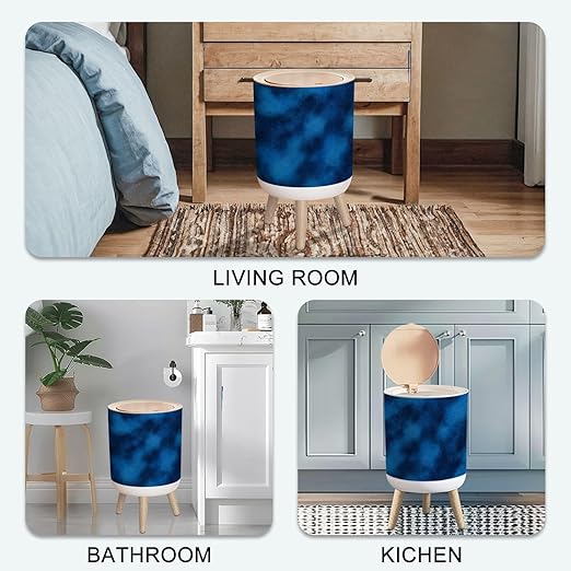 Small Trash Can with Lid Soft blue matte seamless texture side animal skin dyed navy color 1.8 Gallon/7L Garbage Can Waste Bin with Press Top Lid Legs Waste Basket for Bathroom Kitchen Bedroom