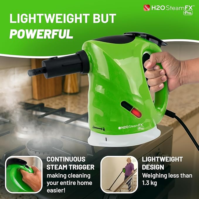 H2O Steam FX Pro Handheld Steam Cleaner | 5-in-1 Spot Cleaner &amp Floor Mop | Includes Extension Bars Window &amp Garment Tools | Grout Glass &amp Sealed Floors