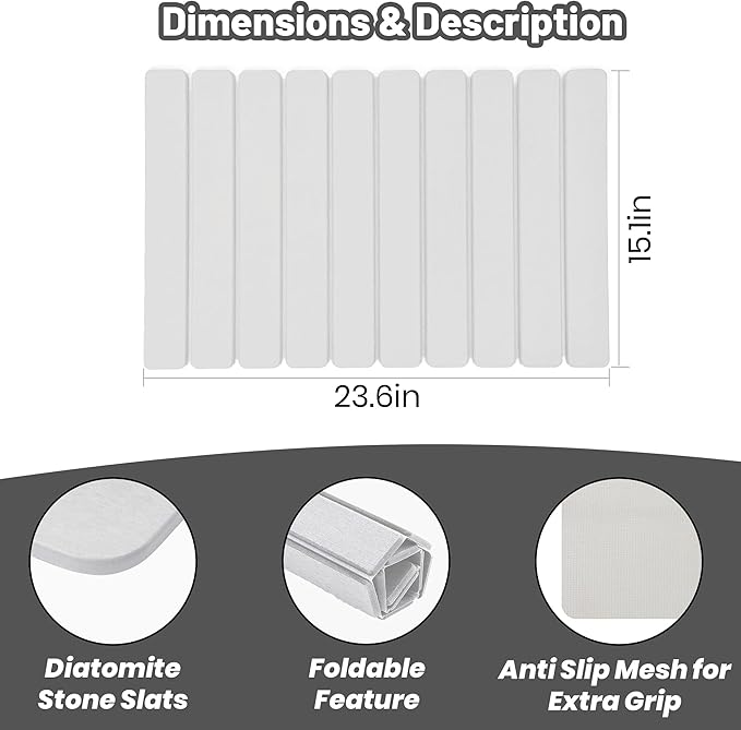 Large Stone Dish Drying Mat for Kitchen Counterdrying mat 24(L)×16(W)diatomaceous earth dish drying matquick drying stone mat for kitchen sinkdrying dish mat white