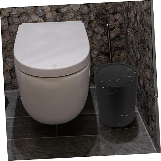 Marble Pattern Bathroom Trash Can with Lid Large Capacity Plastic Waste Bin for Home and Office Round Lift-Top Wastebasket for Kitchen and Bathroom Use