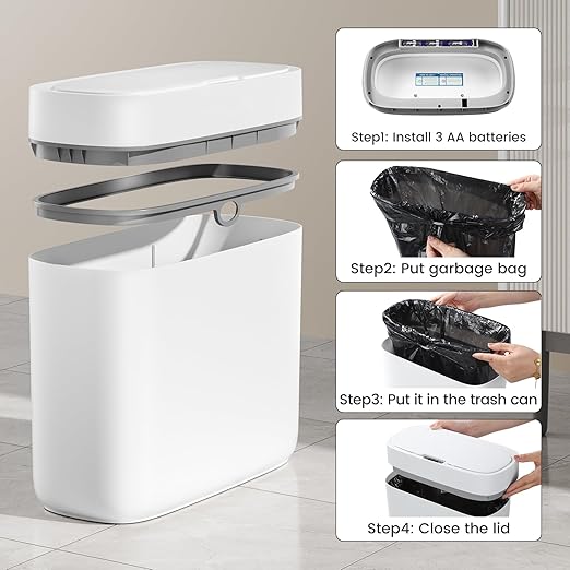 Small Trash Can for Bathroom 3.5 Gallon Automatic Touchless Trash Can with LidMotion Sensor Slim Garbage Can Waterproof Trash Bin Waste Basket for Bedroom Kitchen