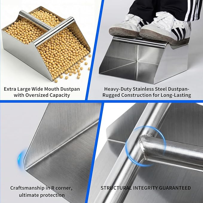 304 Stainless Steel Grain Scoop 120oz Heavy Duty Feed Shovel 8-inch Wide High-Capacity for Feed Livestock Poultry Pet Food and Bird Seed Comfortable Grip Handle Easy to Clean