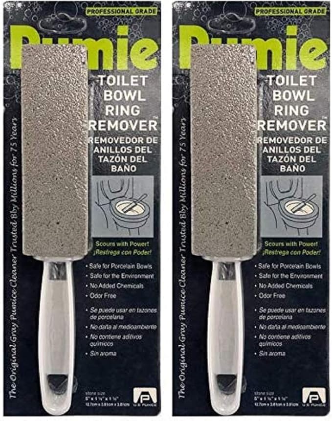 PUMIE Toilet Bowl Ring Remover TBR-6 Pumice Stone with Handle Removes Unsightly Toilet Rings and Stains from Toilets Sinks Tubs Showers Safe for Porcelain Pack of 2