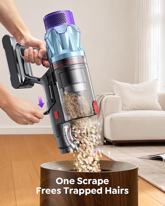 Cordless Vacuum Cleaner 70min/650W/55KPA Self-Standing Vacuum Cleaners for Home with 3.3Ft Hose &amp Auto Mode Wall Mount Charging Stick Vacuums with Fragrance Dust-Scraper for Hardwood Floor/Car/Pe