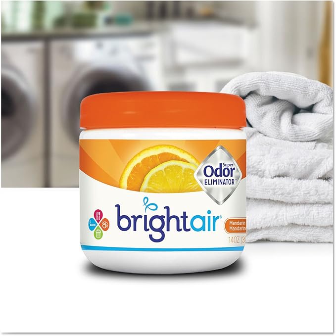 Bright Air 14 oz. Super Odor Eliminator For Medium-Size Spaces Mandarin Orange and Fresh Lemon Scent Case of 6 Air Freshener Natural Essential Oils Lasts Up to 90 Days Each