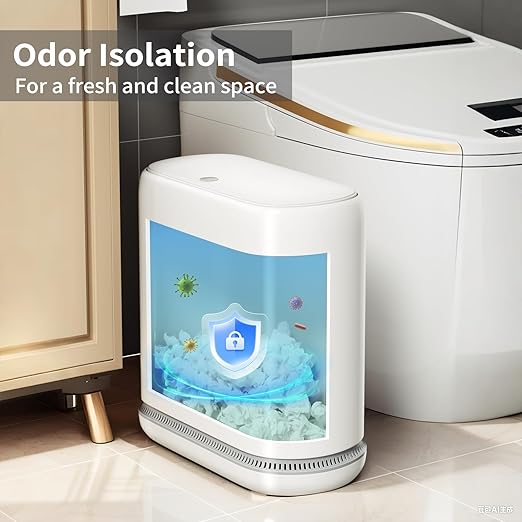 Bathroom Trash Can with Lid 3 Gallon Small Slim Garbage Bin with Auto-Adsorption &amp 75 Bags (5 Rolls) Mini Waste Basket Dog Proof for Bathroom Kitchen Office Bedroom Laundry Toilet Rv Whit
