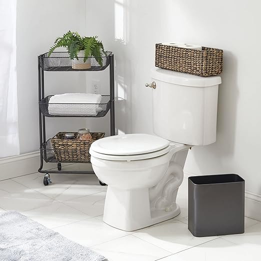 mDesign Small Metal 2.4 Gallon/9 Liter Trash Can Wastebasket Garbage Bin for Bathroom Slim Rubbish Waste Bin Trashcans - Mirri Collection - Graphite Gray