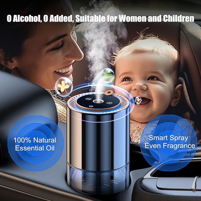 Car Air Freshener Car Scents Air Freshener 150ML Natural Fragrance 300 Days Long Lasting Car Essential Oil Diffuser with Star Projector and Flame Ambient Mood Light Auto On/Off