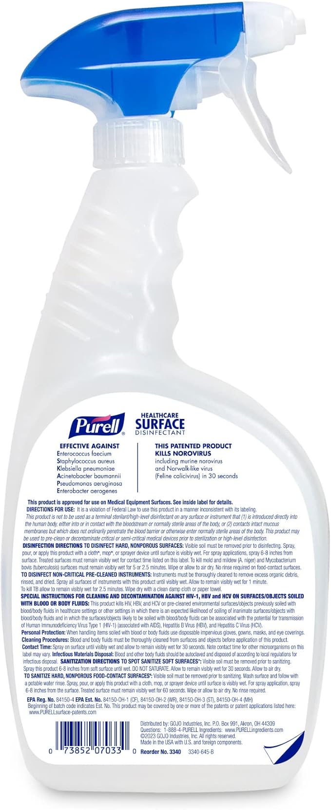 PURELL Healthcare Surface Disinfectant Spray Fragrance Free 32 fl oz Capped Bottle with Spray Trigger in Pack (Pack of 3) - 3340-03
