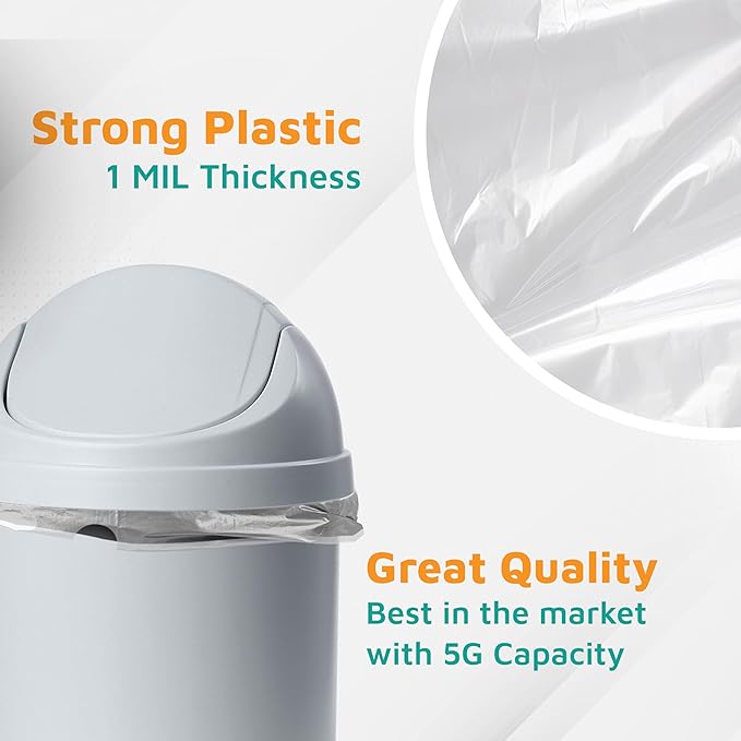 PlasticMill Drawstring Trash Bags - White Garbage Bags - Plastic Trash Bags - Kitchen Bathroom Office Garbage Bags Trash Can Liners - 5-Gallon Small Trash Bags 1 Mil 17x20 (200-Count)