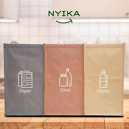 NYIKA - Recycling Organizer - Reusable Recycling Bags - Recycling Sorter - Trash Sorting Bins - 3 Compartment Recycle - Pack of 3 Bags Without Lid