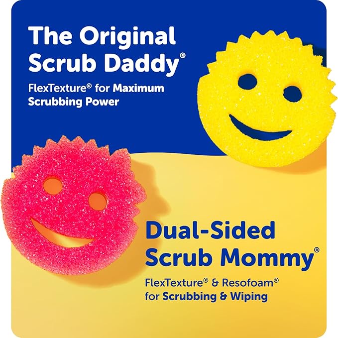 Scrub Daddy 6 Kitchen Sponges &amp 1 Daddy Caddy Dish Sponge Holder - BPA Free &amp Made with Polymer Foam - Stain &amp Odor Resistant Scratch-Free Multipurpose Scrubbers