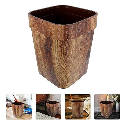 DOITOOL Garbage Storage Bucket Trash Can Wastebasket Garbage Container Bin Wood Grain Trash Can Toilet Paper Bucket for Bathroom Bedroom Kitchen Home Office Round Trash