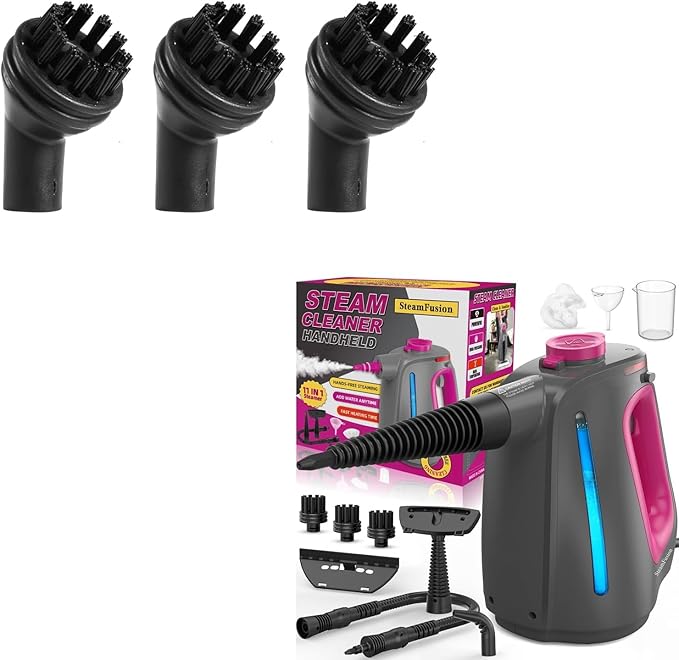 Heavy Duty Handheld Steam Cleaner for Cleaning with Lockable Steam Button&amp11pcs Accessories Unlimited Water Addition for Continuous Steaming Multi-Purpose Steamer + 3 Pieces Nylon Brush