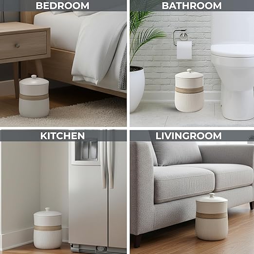 Escenzy Luxury White Bathroom Trash Can with Lid 5L | 7 x 10 | Modern Ceramic Trash Can | Decorative Waste Basket for Bathroom Bedroom Kitchen Hotels or Living Room Decor | Ideal Gift