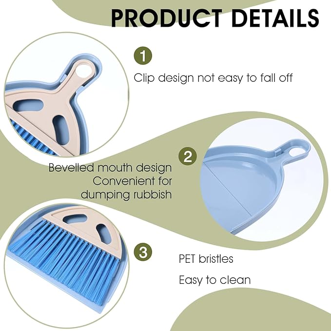 9 Pack Mini Dust Pan and Brush Set Small Hand Broom and Dustpan Set with Handle - 3 Colors Plastic Cleaning Tools for Desk Table Keyboard Car Pet Food Crumbs