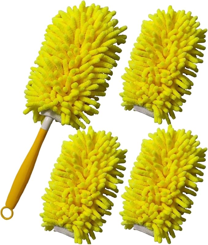 Microfiber Chenille Home Plastic Handle Dust Brush Ceiling Clean Multifunction Cleanninfg Tools Protable Car Removal Duster(Yellow)