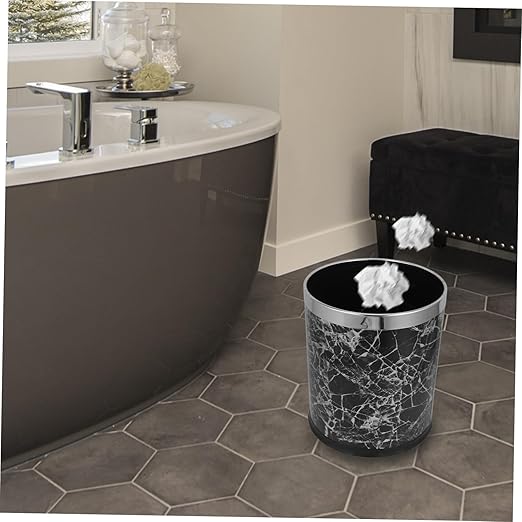 Marbling Wastebasket Round Garbage Can Wastepaper Basket Waste Bin for Home Office