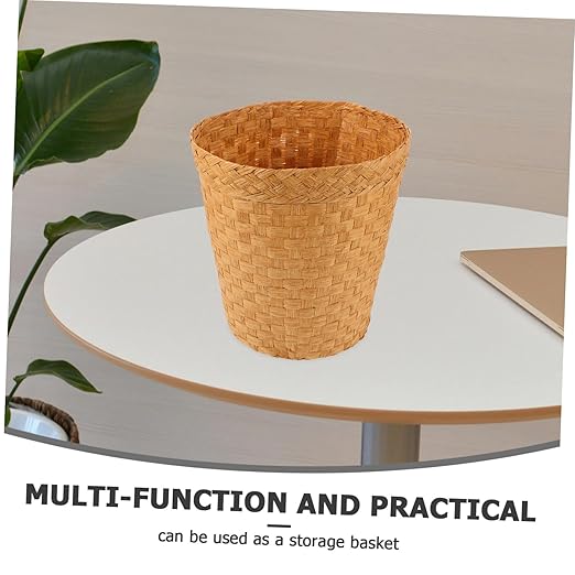 Luxshiny Bamboo Rattan Trash Can Storage Basket Desk Waste Basket for Bedroom Bathroom