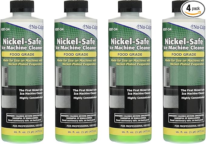 Nu Calgon Nickel Safe Ice Machine Cleaner 4287-34 4-Pack | Rapid Scale Remover for Ice Makers Food-Area Safe Cleaner for Cubers Flakers Drum &amp Tube Machines