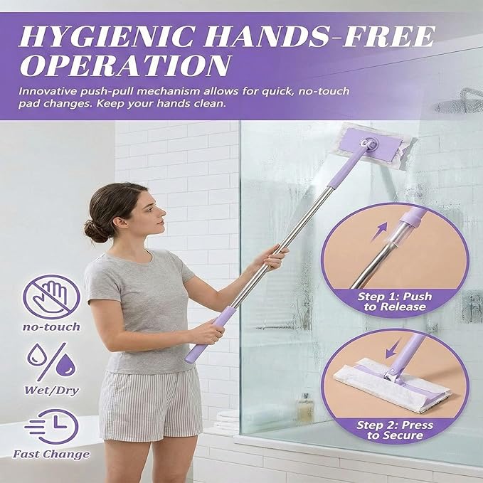 Convenient Cloth Changing Mini Mop Magic Cleaning Cloth*6 Zero Touch Snap Grip Mini Mops for Wet &amp Dry Cleaning Lightweight Snap for Corners
