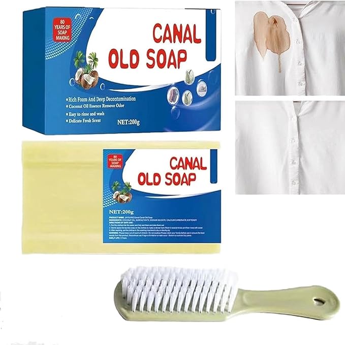 Canal Old Soap with Brush2024 New Canal Soap Bar for Stains Canal Soap Bar Stain Remover Easily Remove Stains from Clothes Grand Canal Soap for Clothes Shoes And Any Stains. (2PCS)