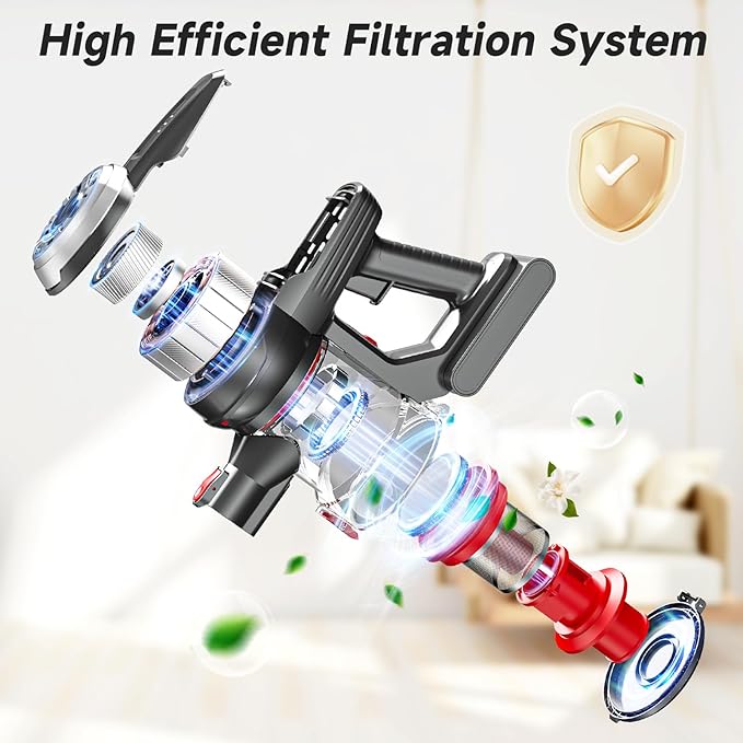 Hearten Cordless Vacuum CleanerUpgraded Stick Vacuum with LED Display Anti-Tangle Self-StandingAnti-TangleLightweightVacuum Cleaner for Home Pet Hair Carpet Hardwood Floor