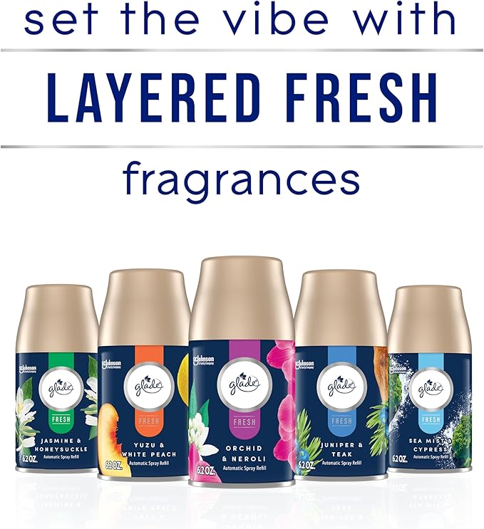 Glade Automatic Spray Refill Air Freshener for Home and Bathroom Orchid &amp Neroli Fresh Collection 6.2 Oz 6 Count