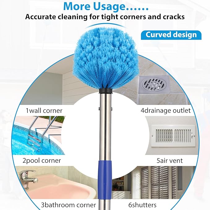 Cobweb Duster with Extension Pole4-10FT Stainless Steel Spider Web Brush with PoleCobweb Duster Outdoor for High Ceilings and SurfacesSteel Long Handle Lightweight Cleaner