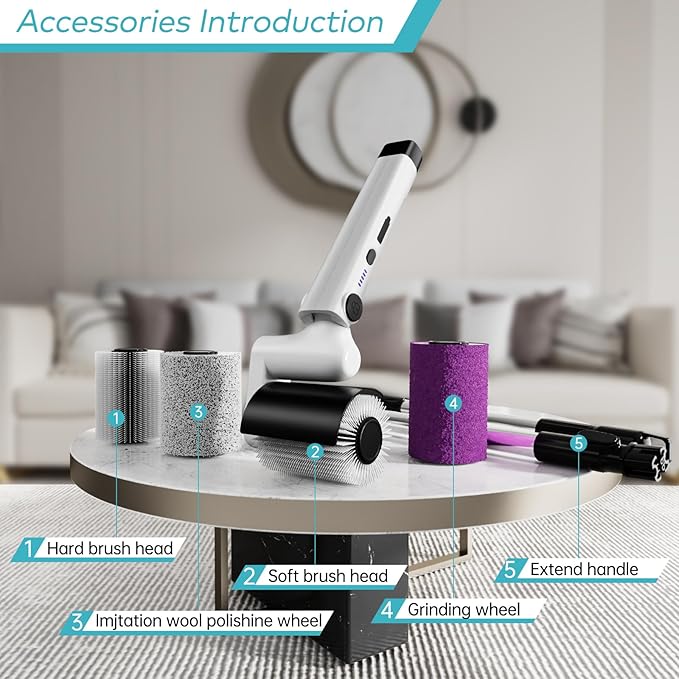 Roller Electric Spin Scrubber - 2-Speed Waterproof Cordless Power Cleaning Brush 4 Multi-Purpose Brush Heads &amp Telescopic Pole for Deep Floor Bathroom Furniture Glass &amp Car Cleaning