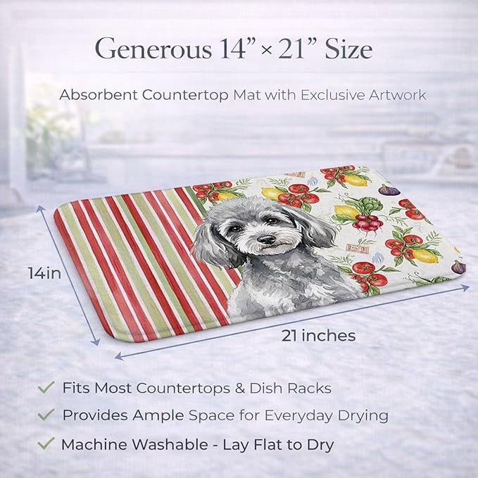 Caroline's Treasures Toy Silver Poodle Vegetables Dish Drying Mat Absorbent Dish Drying Mat Pad for Kitchen Counter Dish Drainer Mat for Countertop 14 x 21 Multicolor