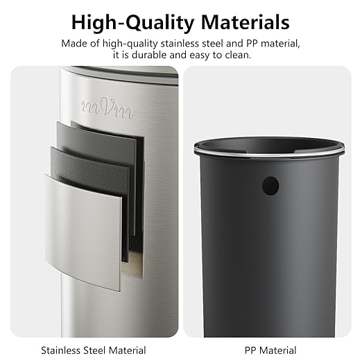 mVm Trash Can Set 8 Gallon(30L)+1.3 Gallon(5L) Kitchen Bathroom Trash Cans Combo Step Round Brushed Stainless Steel Garbage Can with Lid Anti-FingerprintSoft-Closefor Home Office(Silver)