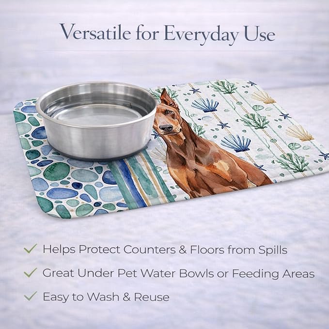 Caroline's Treasures Red Doberman Pinscher Coastal Sea Glass Dish Drying Mat Absorbent Dish Drying Mat Pad for Kitchen Counter Dish Drainer Mat for Countertop 14 x 21 Multicolor