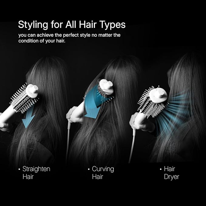 Ellena E1 Blow Dryer + Straighten Hair Brush Dual Mode Hot Air Brush with 110000RPM High Speed Brushless Motor/Oval Air Barrel/3D Teeth Heated Comb/Handheld Cored Styler Tool for All Hair Types