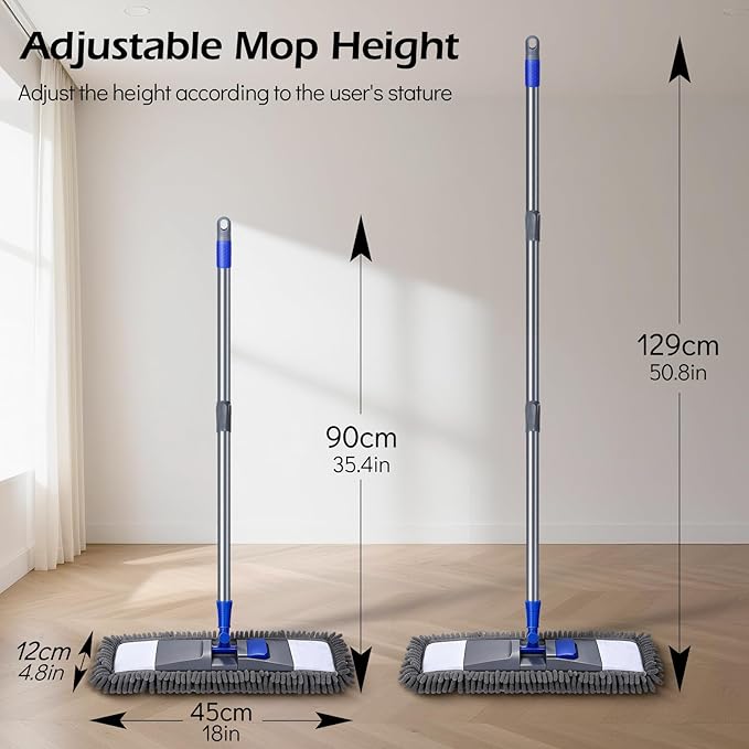 MASTERTOP Microfiber Mop for Floor Cleaning Flat Dust Mop for Home and Kitchen Adjustable Stainless Steel Handle with 4 Washable Pads&amp1 Cleaning Scrape for Hardwood Vinyl