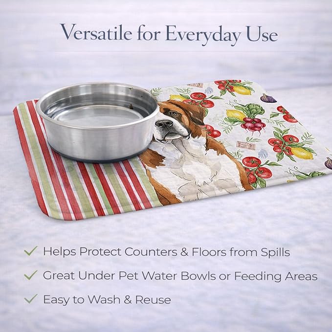 Caroline's Treasures Brown and White Saint Bernard Vegetables Dish Drying Mat Absorbent Dish Drying Mat Pad for Kitchen Counter Dish Drainer Mat for Countertop 14 x 21 Multicolor