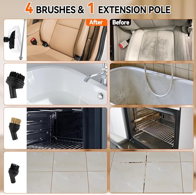 Handheld Steam Cleaner 2500W High Pressure Steam Cleaner Fast Heat-Up 3 Steam Levels 1400ml Large Capacity for Home Car Grease Grout Tile